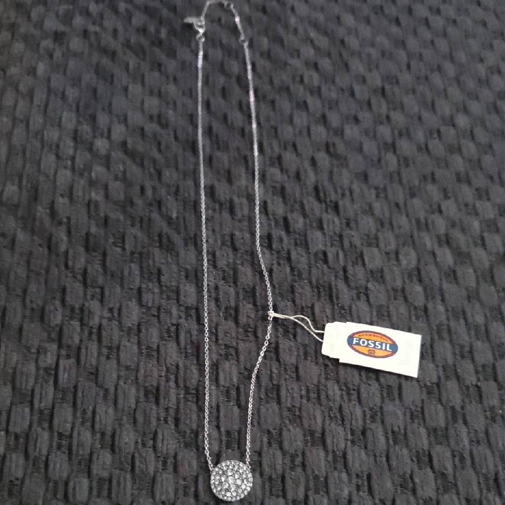 Fossil Silver Necklace with Sparkling Pendant
